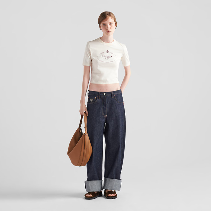 9a+ quality prada logo print cropped t-shirt